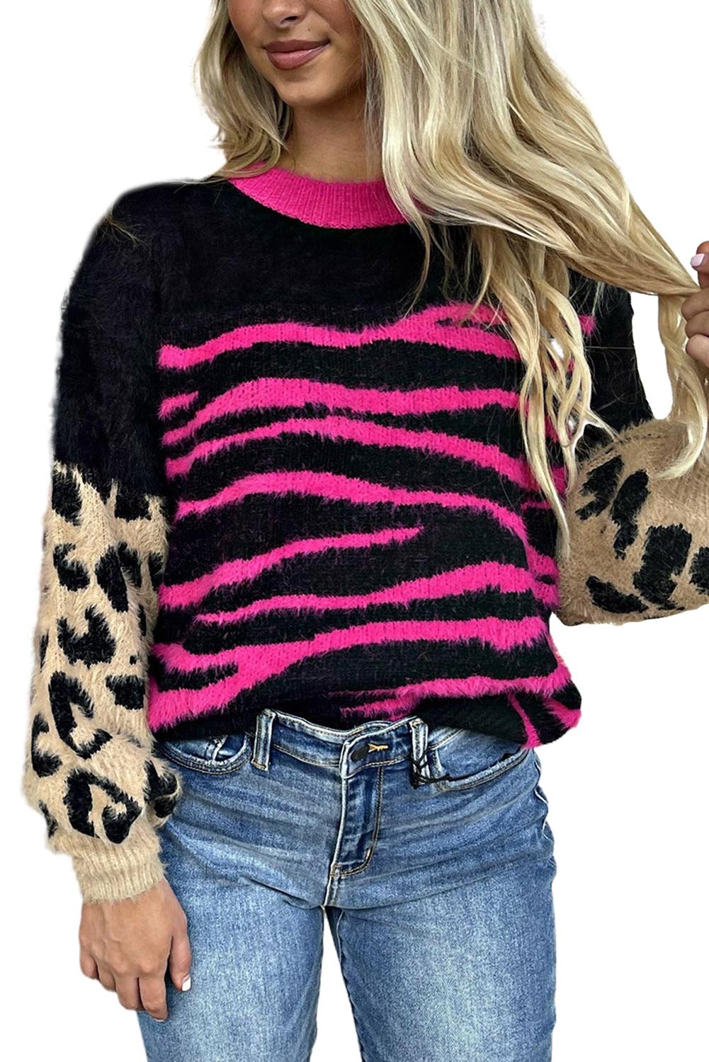 Leopard Zebra Print Pullover Sweater