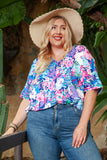 V Neck Dolman Sleeve Plus Size Floral Blouse