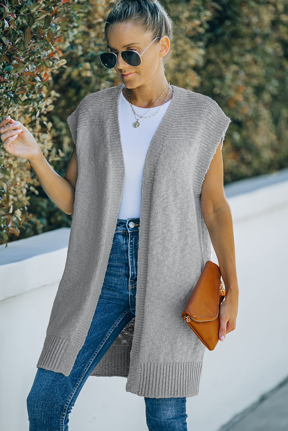 Pull cardigan basique gris