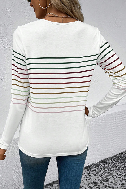 Multicolor Striped Crew Neck Long Sleeve Top