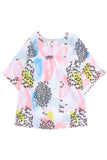 Animal Watercolor Mixed Print Loose Top