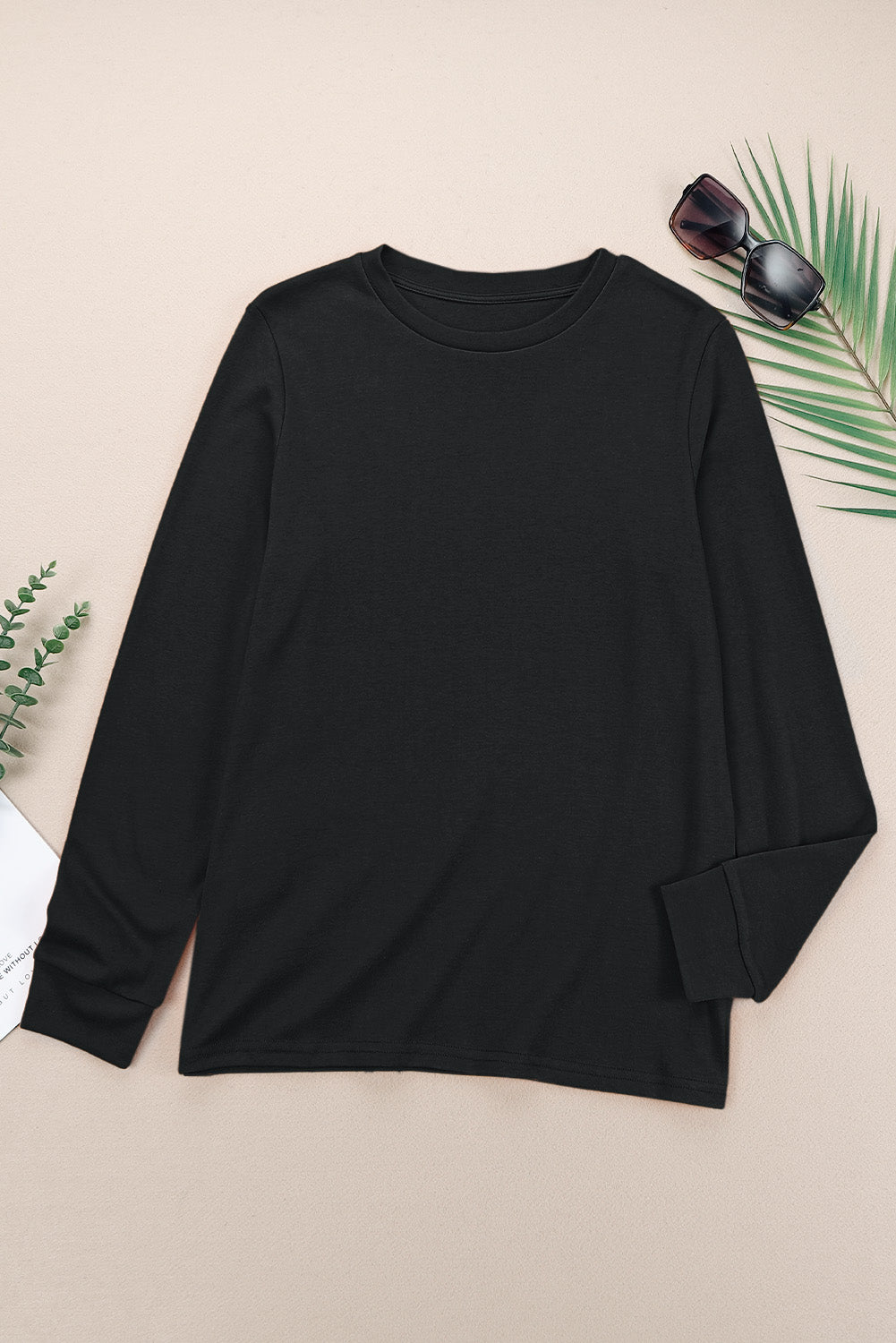 Plain Crew Neck Long Sleeve Top