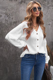 Turn-down Collar V Neck Crinkled Cuffed Shirt