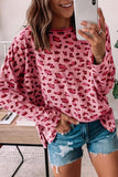 Pink Animal Print Stitching Loose Long Sleeve Top