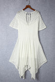 Plus Size Lace Striped Texture Handkerchief Hem Dress