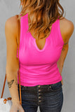 Split Neck Ribbed Knit Tank Top