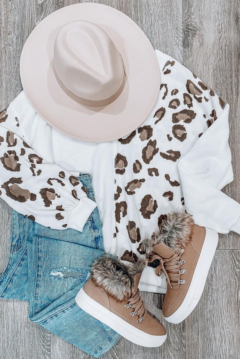 Leopard Patchwork V Neck Long Sleeve Top