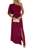 One Shoulder Ruffle Sleeve Maxi Dress with Slit