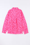 Plus Size Leopard Print Button Cuffs Raw Hem Jacket