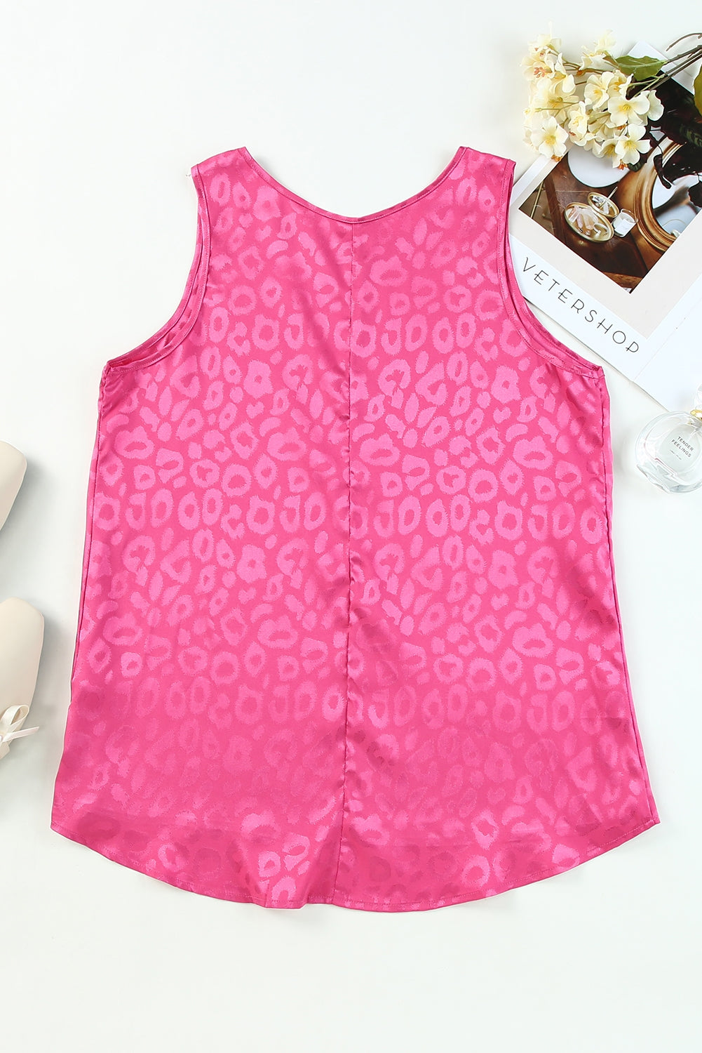 Pink Satin Leopard Tank Top