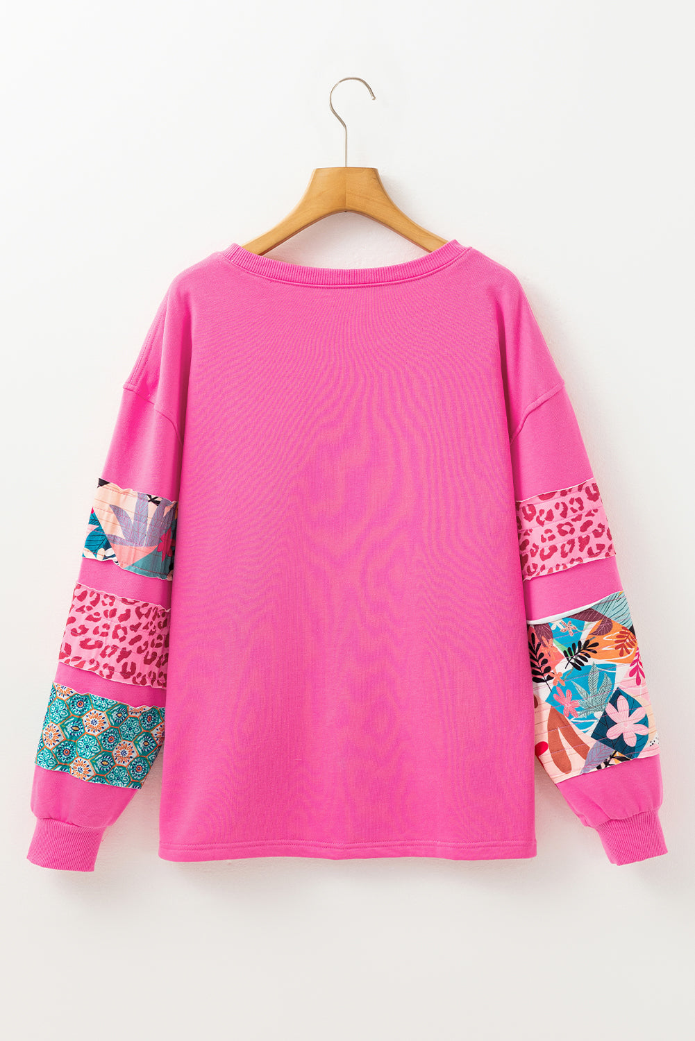 Sachet Pink Mixed Print Patch Drop Shoulder Pullover Top