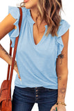 Casual Solid V Neck Butterfly Sleeve Top