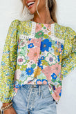 Green Mixed Floral Print Long Sleeve Blouse