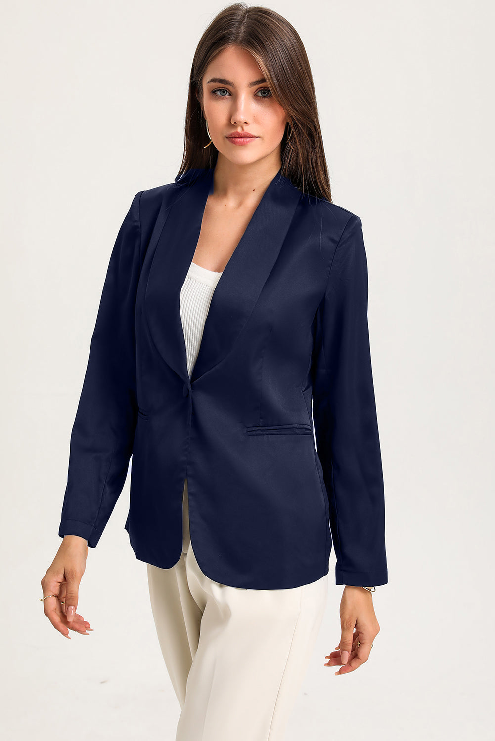 Blazer à simple boutonnage et col à col abricot avec poches 