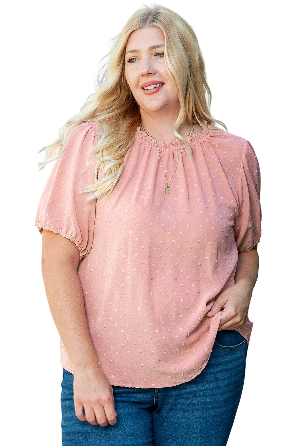 Plus Size Swiss Dot Puff Sleeves Top