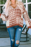 Mixed Pattern V-Neck Oversized Sweater