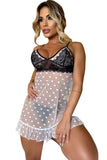 2pcs Lace Mesh Dotted Babydoll Set with Thong