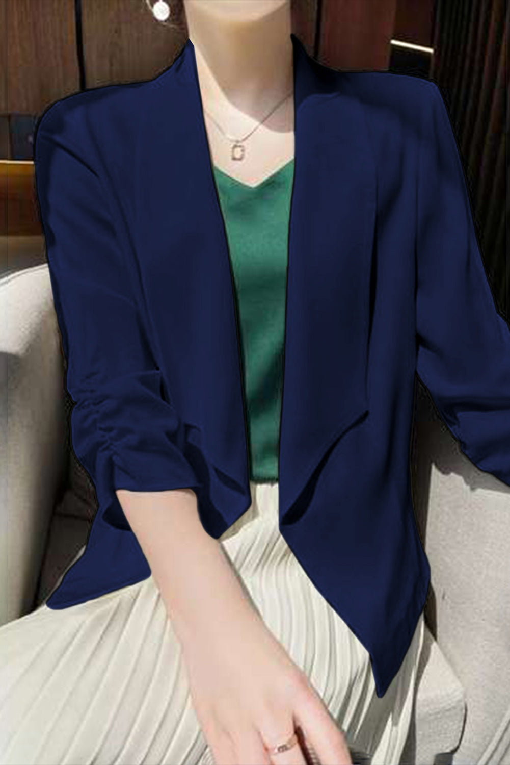 Solid Lapel Collar Satin Blazer