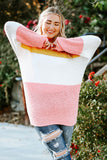 Colorblock Bubble Sleeve Plus Size Sweater