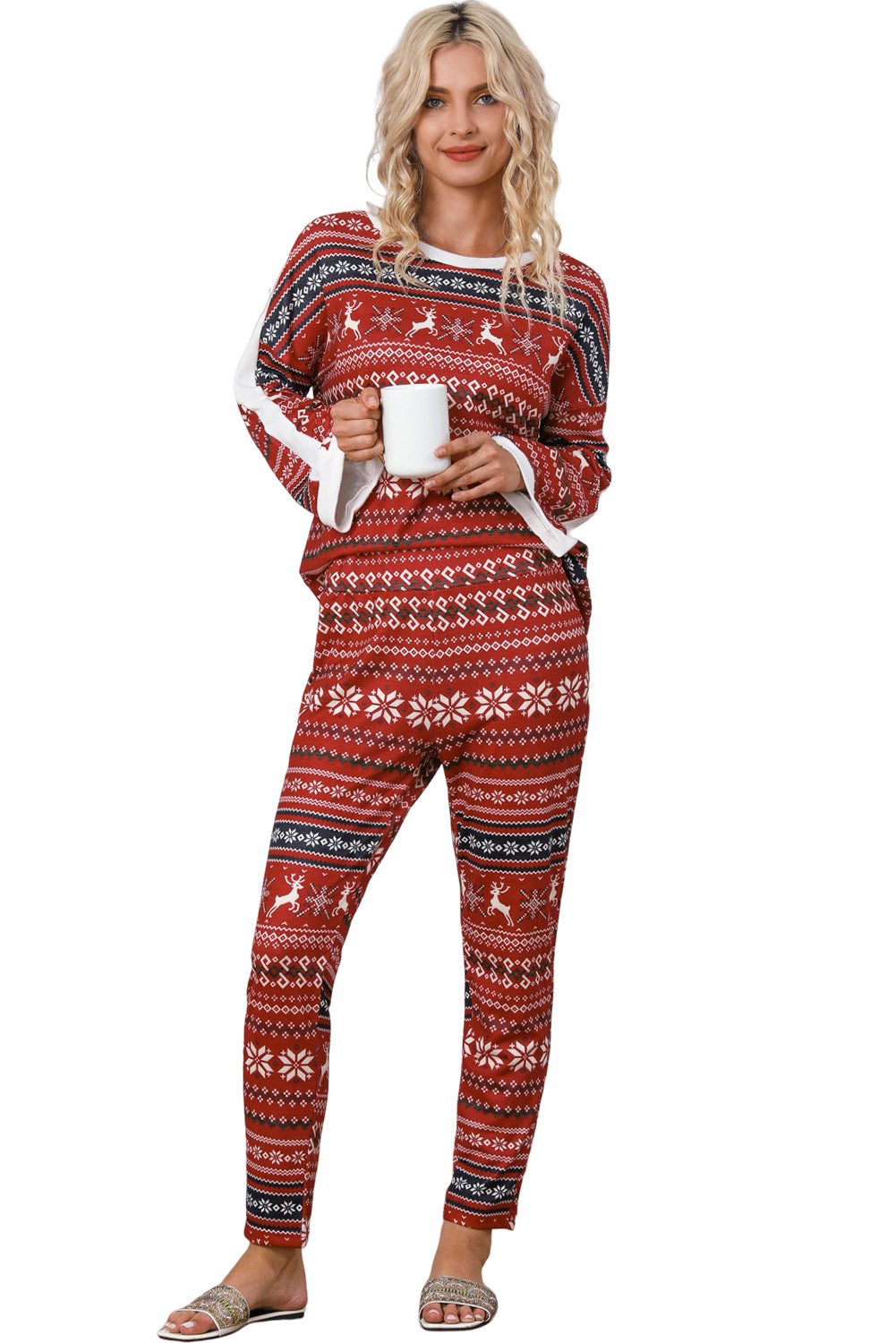 Reindeer Geometric Print Top and Skinny Pants Lounge Set