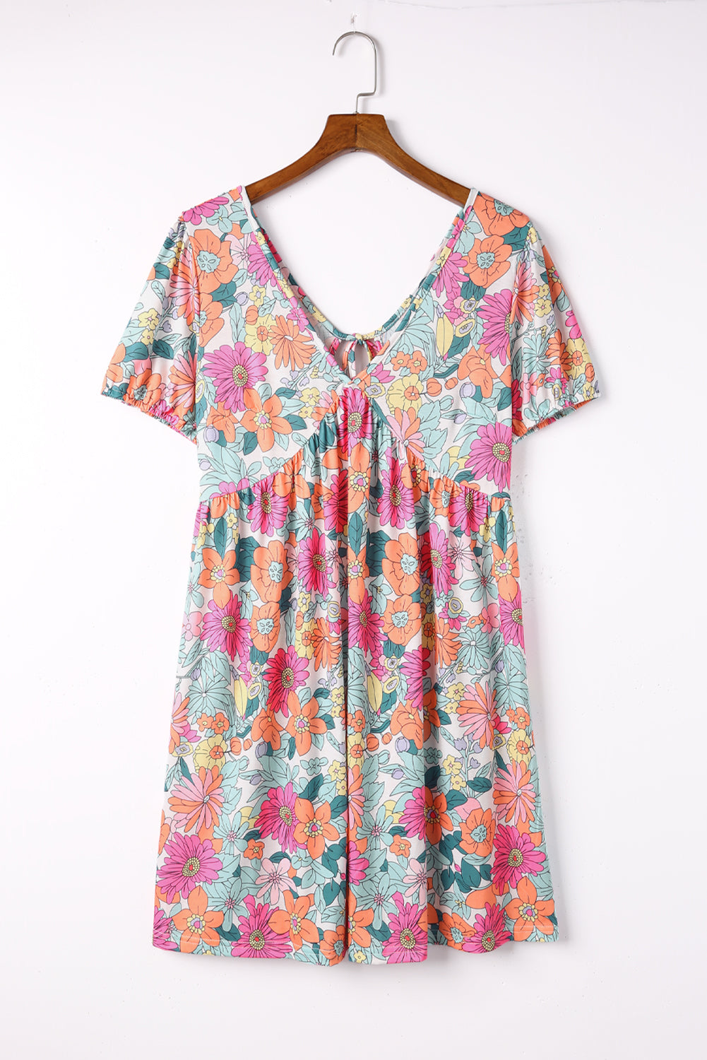 Robe multicolore à manches courtes et imprimé floral, nouée au dos