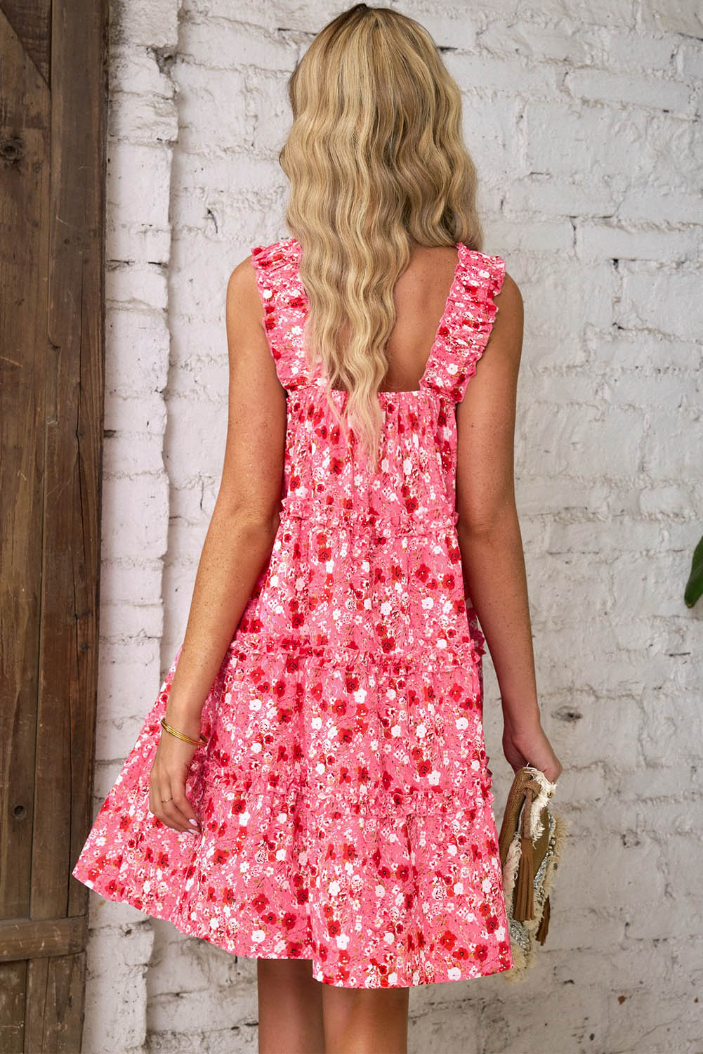 Tiered Ruffled Square Neck Sleeveless Floral Mini Dress