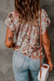 V-neck Short Sleeve Fashion Print Fantasy Fluttering Blouse