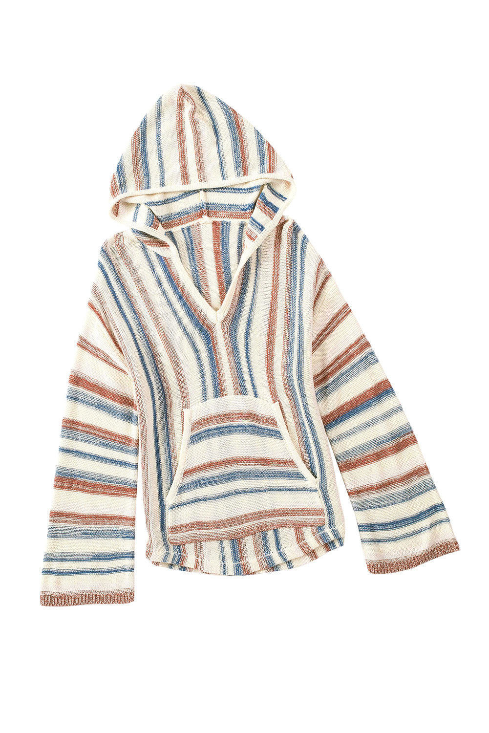 Striped Knit Kangaroo Pocket Hooded Sweater