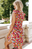 Ruffle Sleeve V-Neck Floral Dress