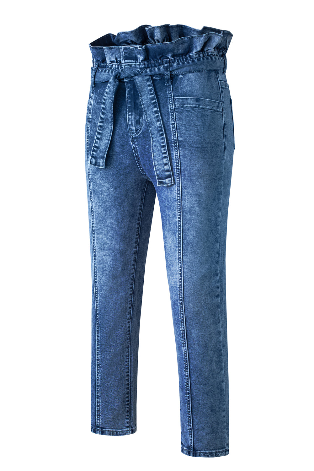 Jean skinny bleu à coutures et coutures hautes avec nœud