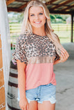 Leopard Sequin Colorblock Patchwork Short Sleeve Top