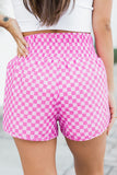 Short de sport taille haute à carreaux rose