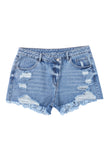 Short en jean taille haute croisé bleu ciel