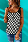 Plaid Patchwork Buttoned U Neck Tank Top