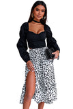 Leopard Print Ruffle Hem Slit Midi Skirt