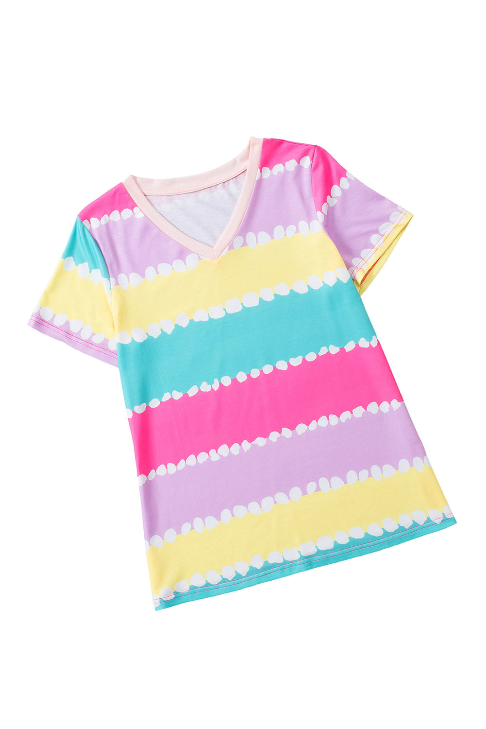 Striped Color Block V Neck T Shirt