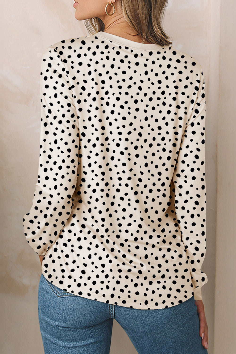 Animal Spotted Print Round Neck Long Sleeve Top