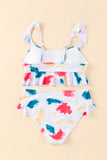 Tie Dye Scoop Neck Ruffle Trim Two Piece Swimsuit