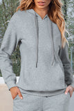 Light Grey Solid Color Fleece Lined Drawstring Hoodie with Pocket