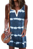 Tie Dye Striped Button Notch V Neck Mini Dress