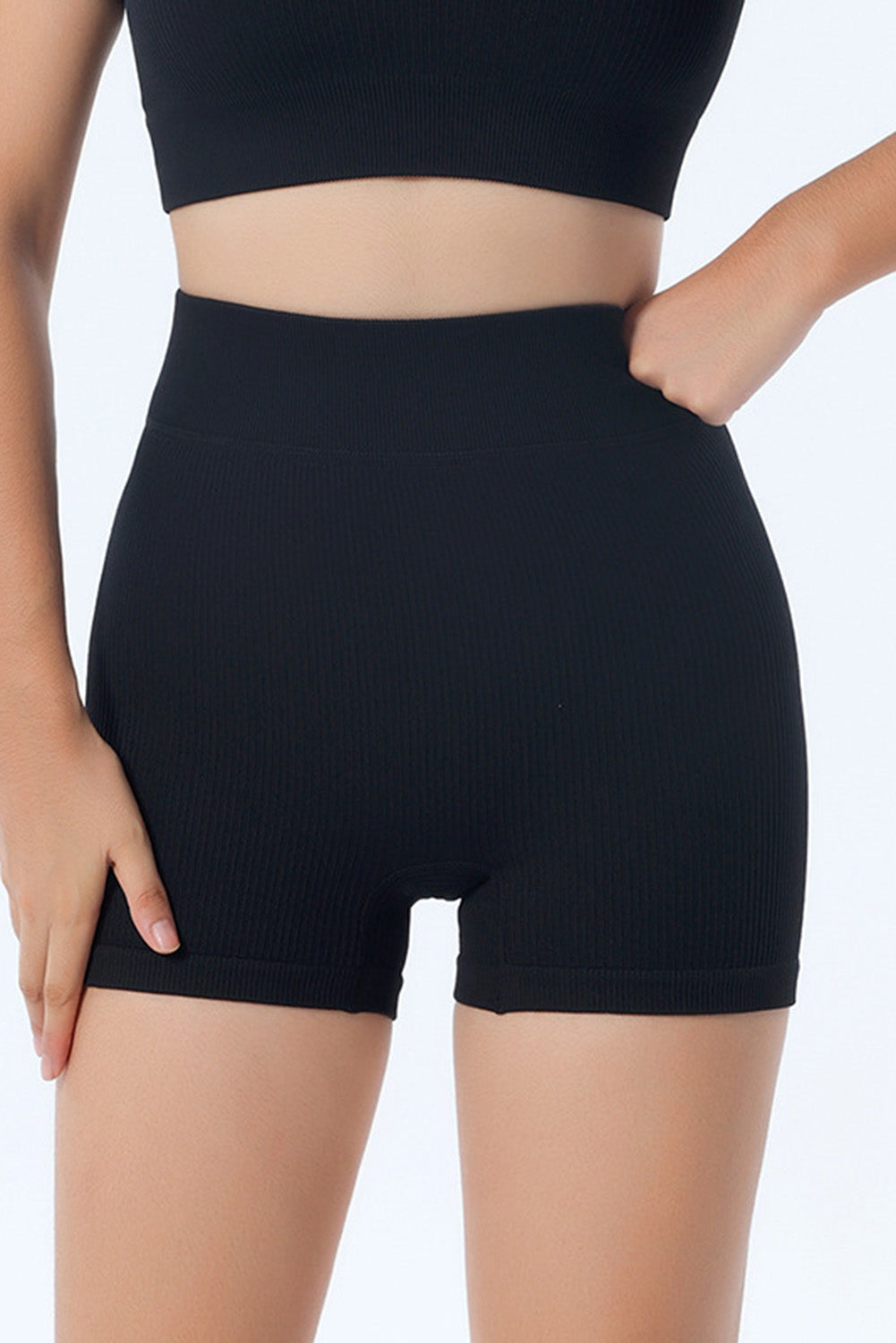 Short de yoga fitness hanche pêche noir