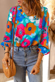 Sky Blue Multicolor Abstract Print High Neck Flutter Sleeves Top