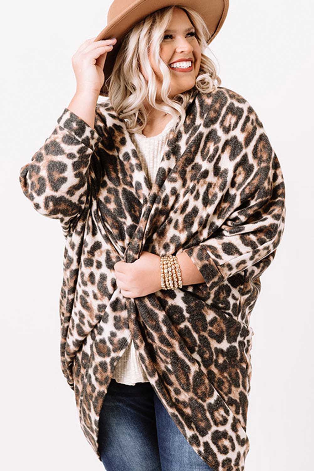 Plus Size Draped Open Front Cardigan