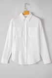 White Solid Color Textured Long Sleeve Shirt