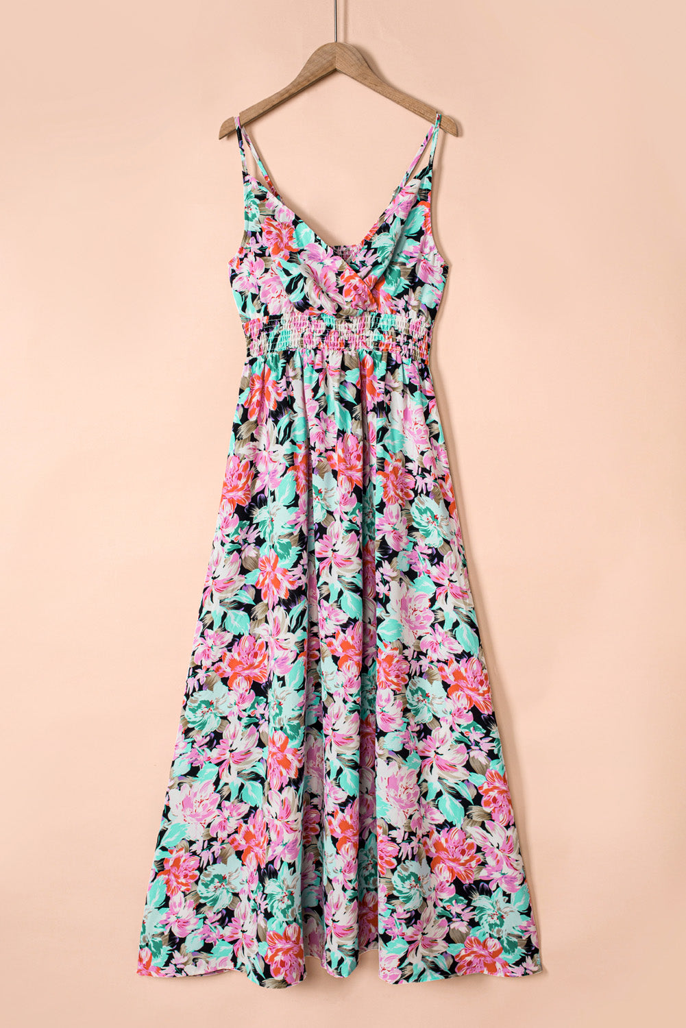 Sling V-Neck Elastic Waist Floral Maxi Dress