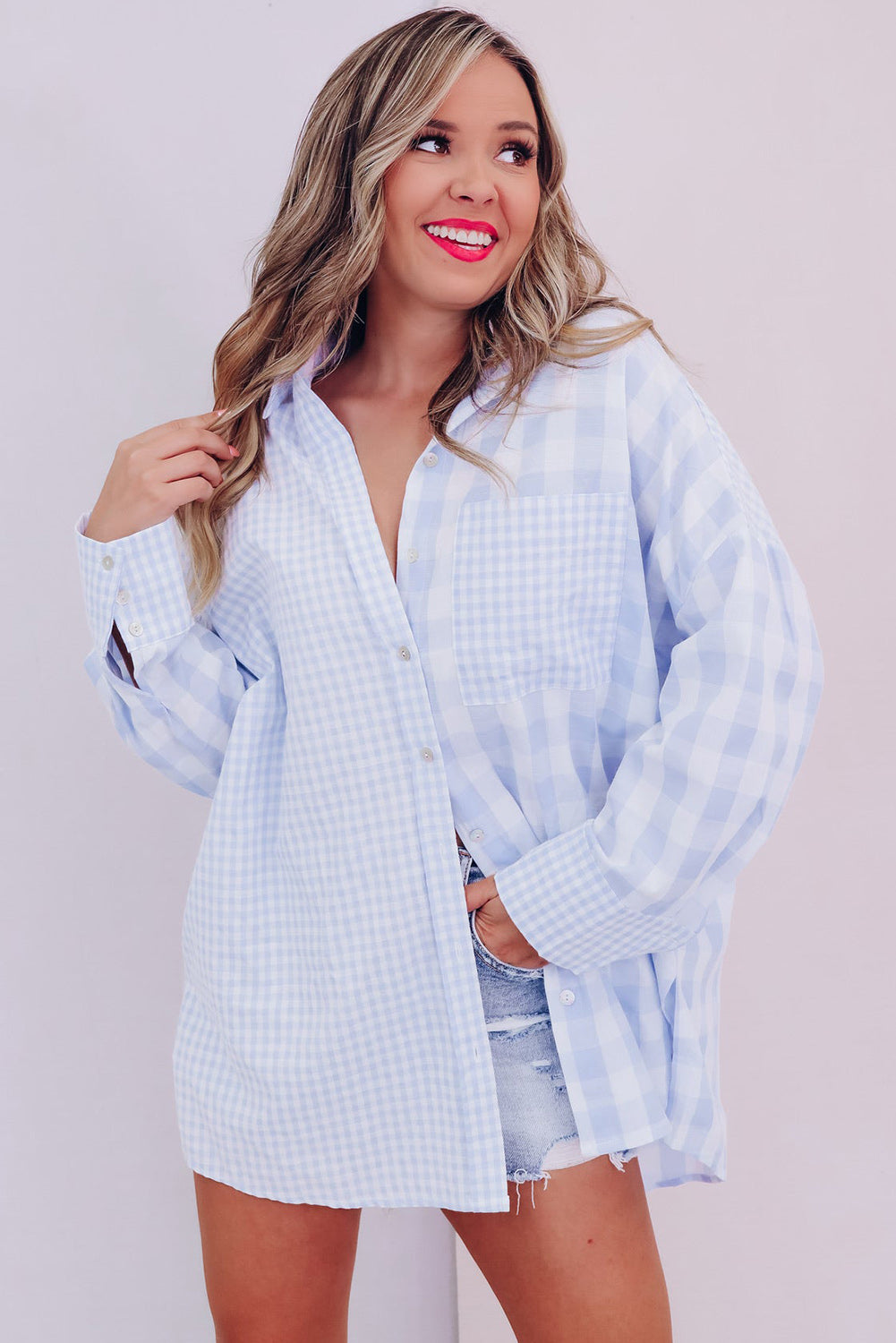 Mix Checked Patchwork Long Sleeve Shirt