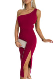 Asymmetric Cutout One Shoulder Bodycon Dress with Slit