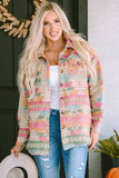 Multicolor Plus Size Flap Pockets Aztec Print Jacket