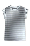 Striped Rolled Cap Sleeve Round Neck T Shirt