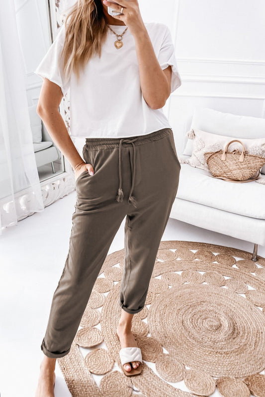 Drawstring Waist Knitted Casual Pants